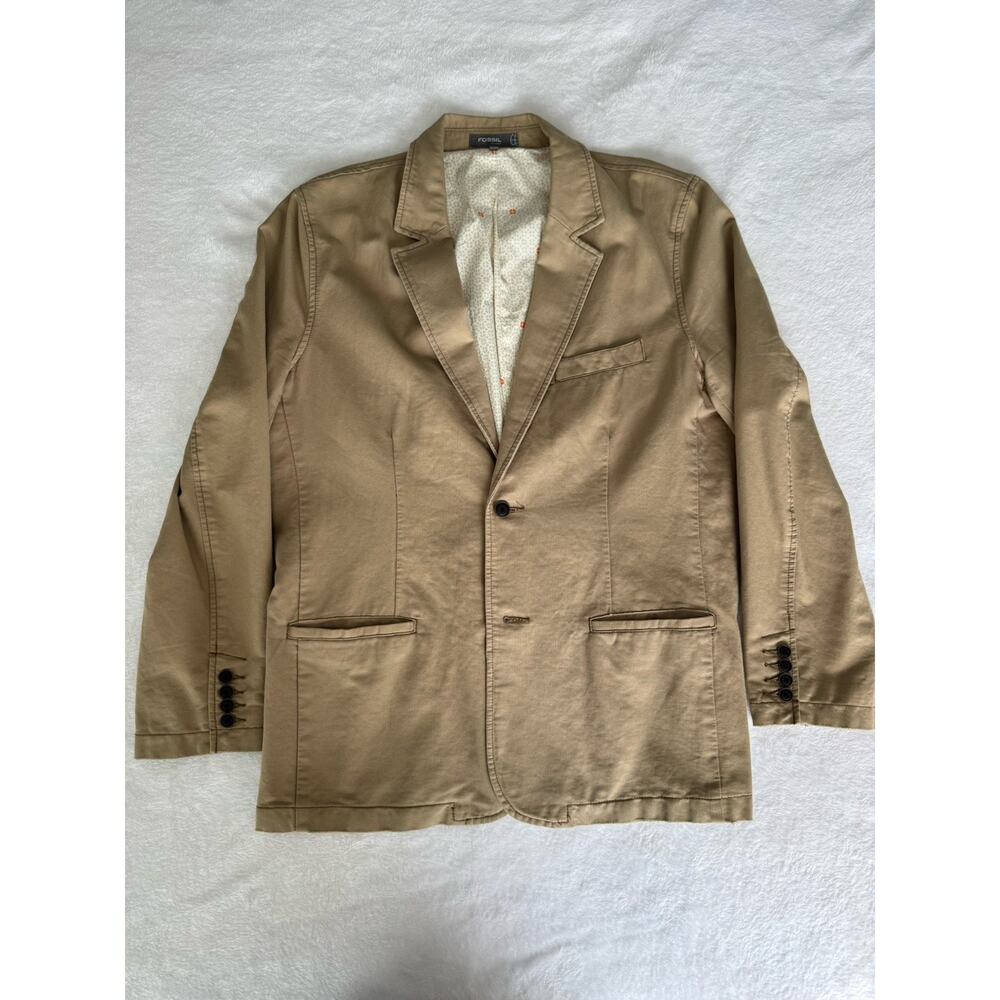 Fossil Men's Khaki Cotton Blazer XL Single-Breasted Two-Button Inner Pockets